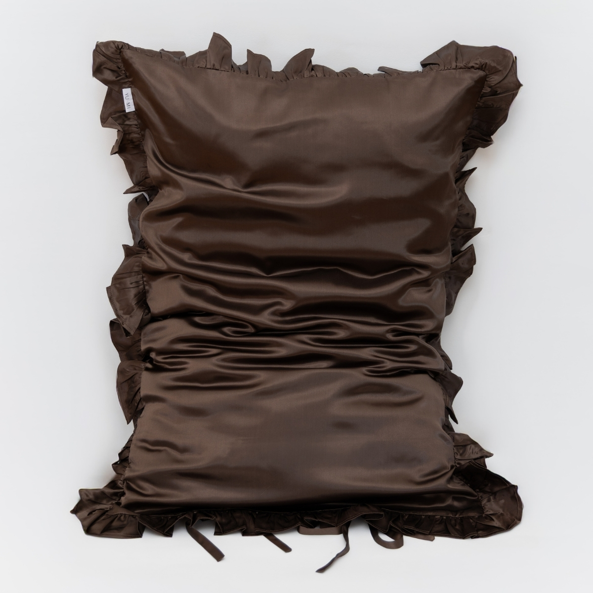 Organic Silk Pillowcase in Frill Tie Espresso
