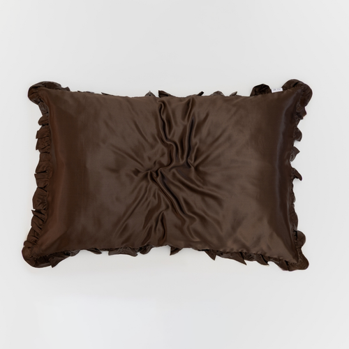 Organic Silk Pillowcase in Frill Tie Espresso