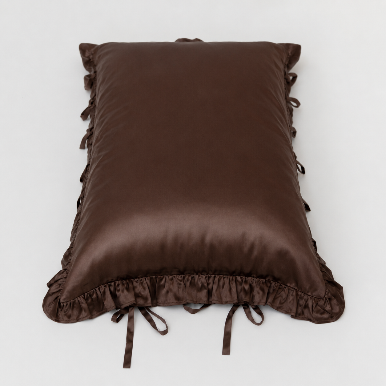 Organic Silk Pillowcase in Frill Tie Espresso