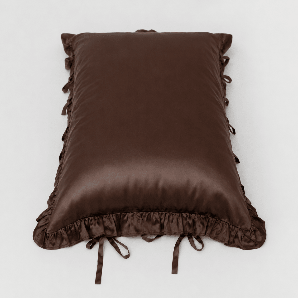 Organic Silk Pillowcase in Frill Tie Espresso - Yumi Silk