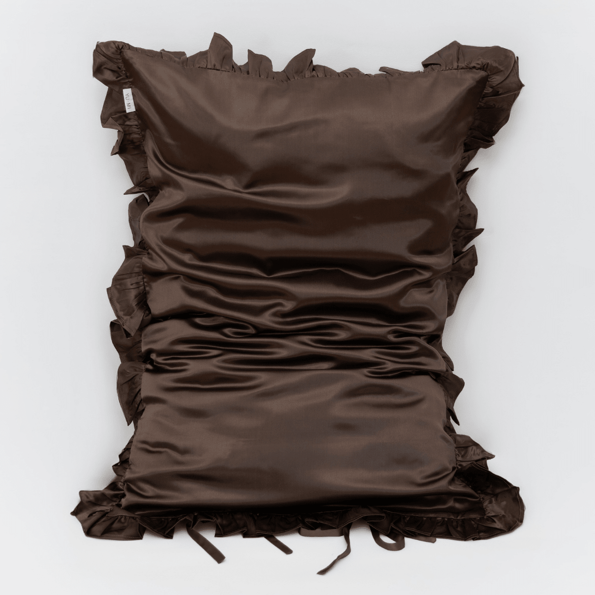 Organic Silk Pillowcase in Frill Tie Espresso - Yumi Silk