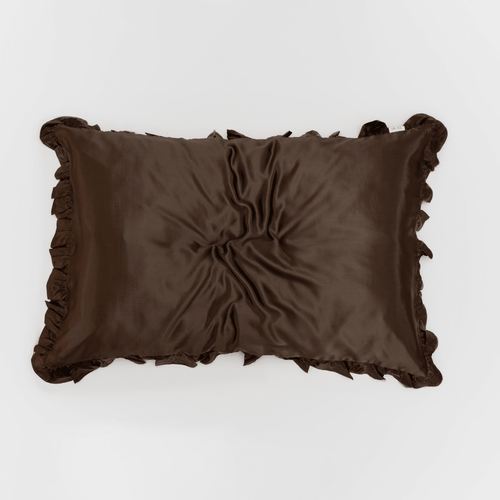 Organic Silk Pillowcase in Frill Tie Espresso - Yumi Silk