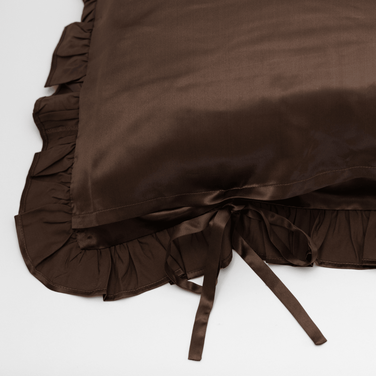 Organic Silk Pillowcase in Frill Tie Espresso - Yumi Silk